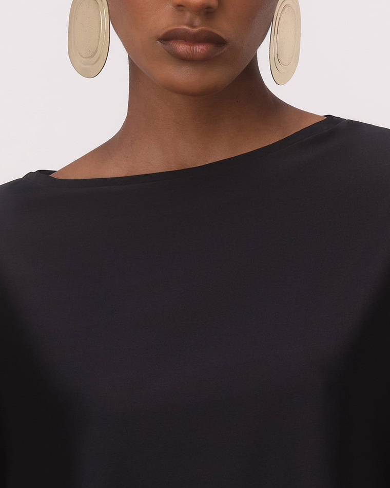 The Zaha Asymmetric Silk Top in Black
