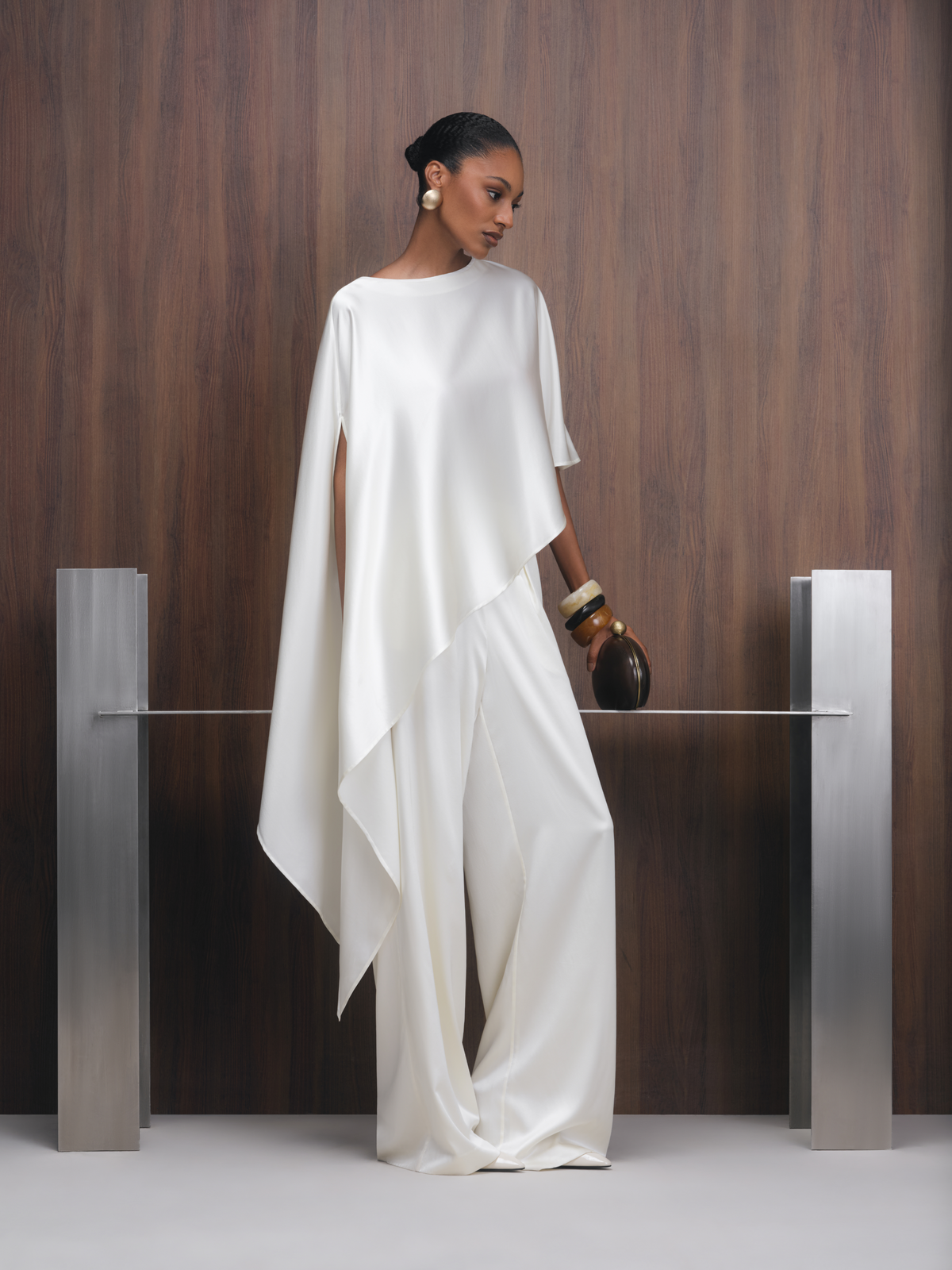The Zaha Asymmetric Silk Top in Ivory