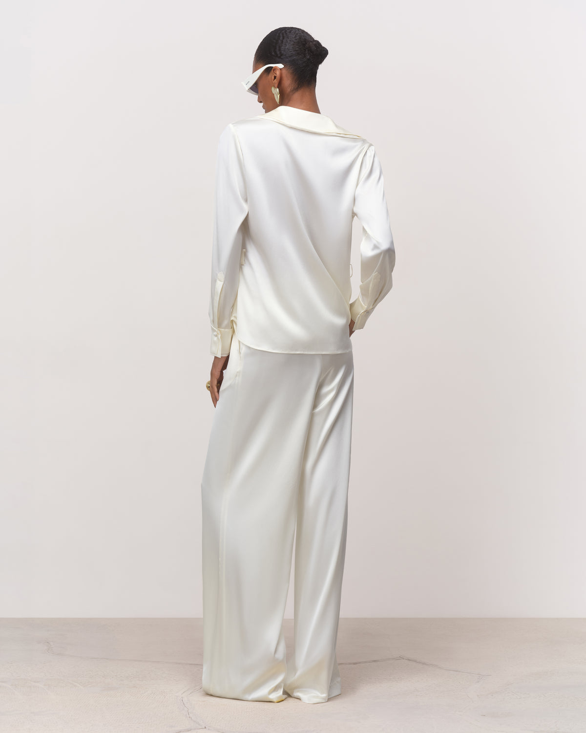 The Diana Belted Tailored Silk Shirt in Ivory