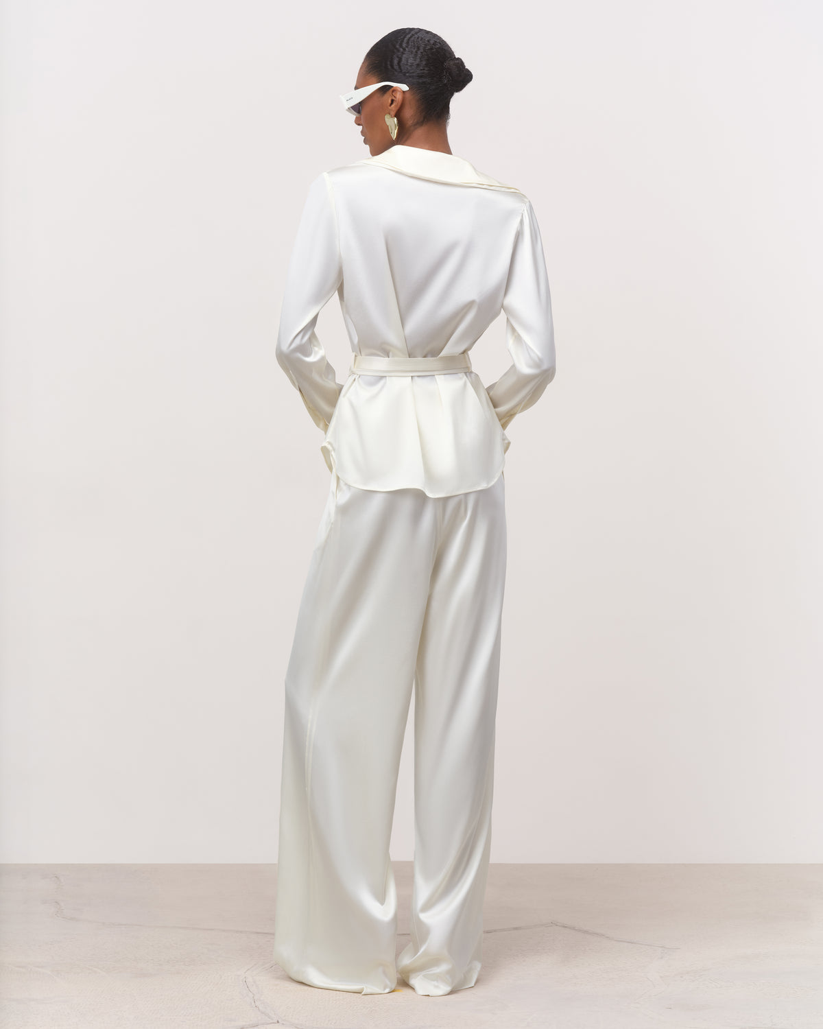 The Diana Belted Tailored Silk Shirt in Ivory