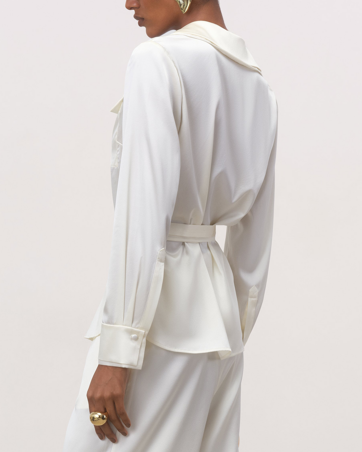 The Diana Belted Tailored Silk Shirt in Ivory