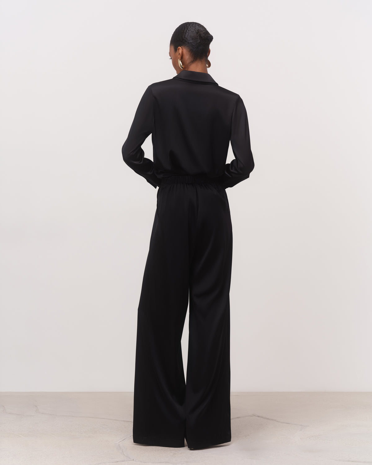 The Marlene Wide-Leg Silk Trousers in Black
