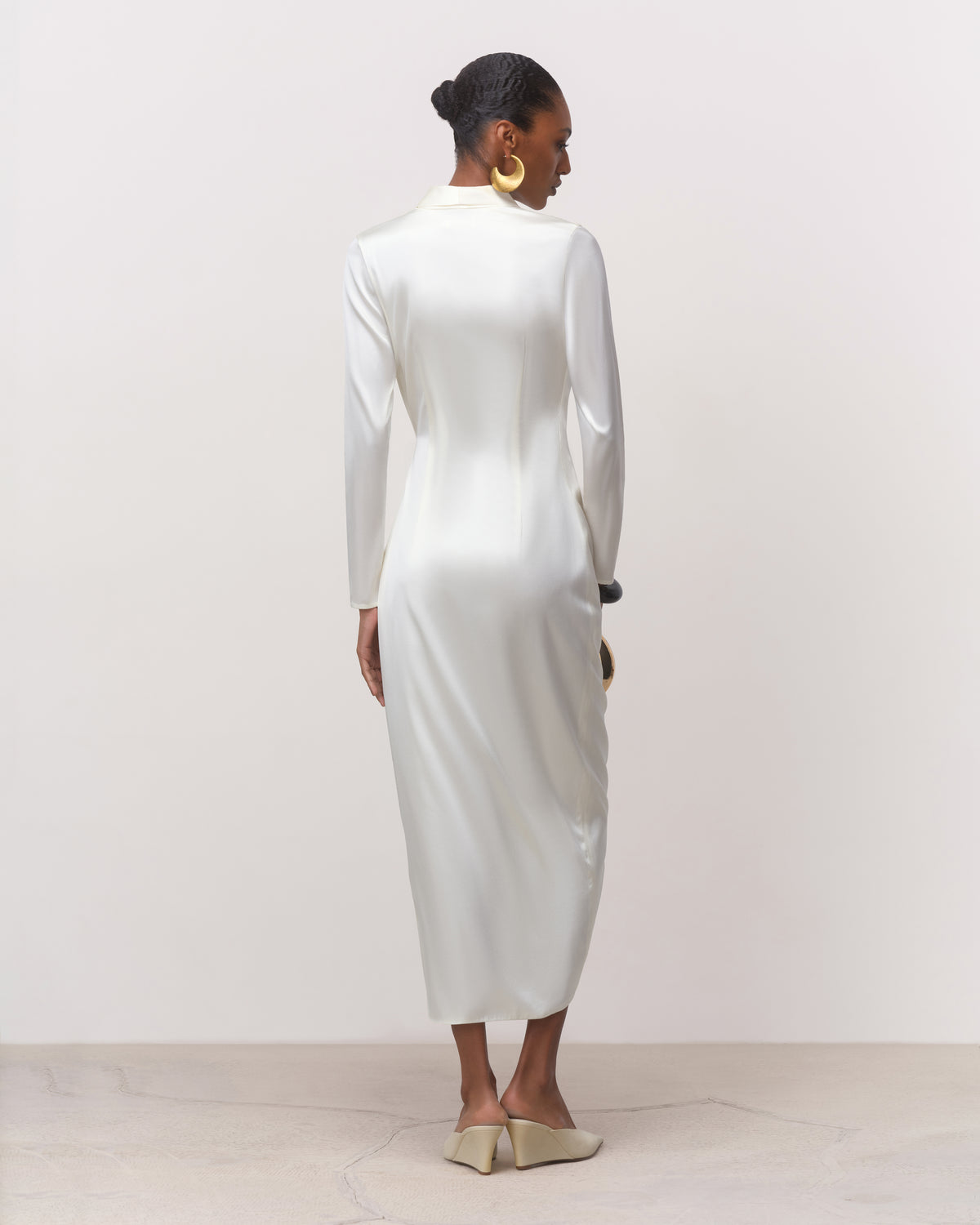 The Elsa Silk Wrap Midi Dress in Ivory