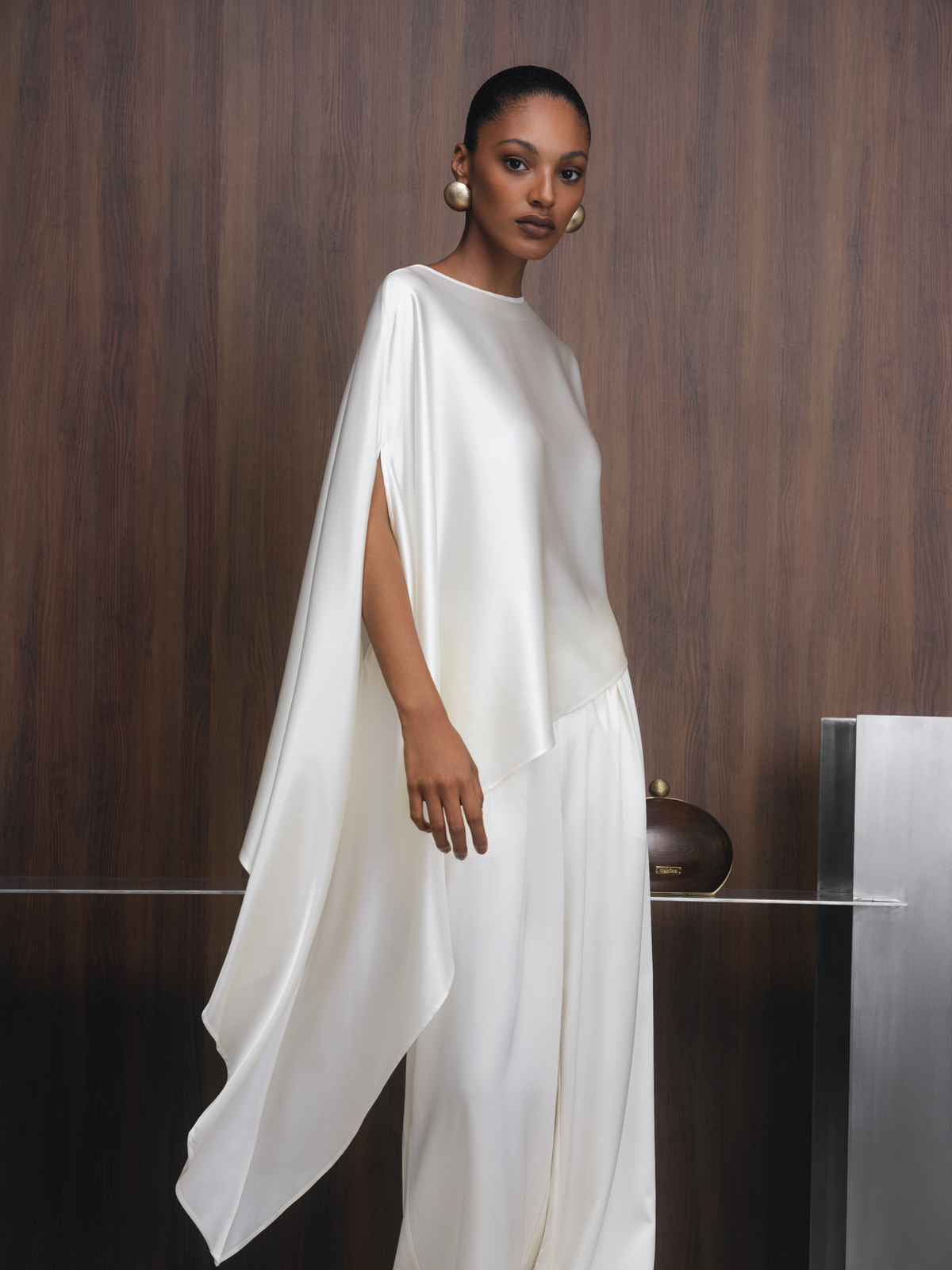 The Zaha Asymmetric Silk Top in Ivory