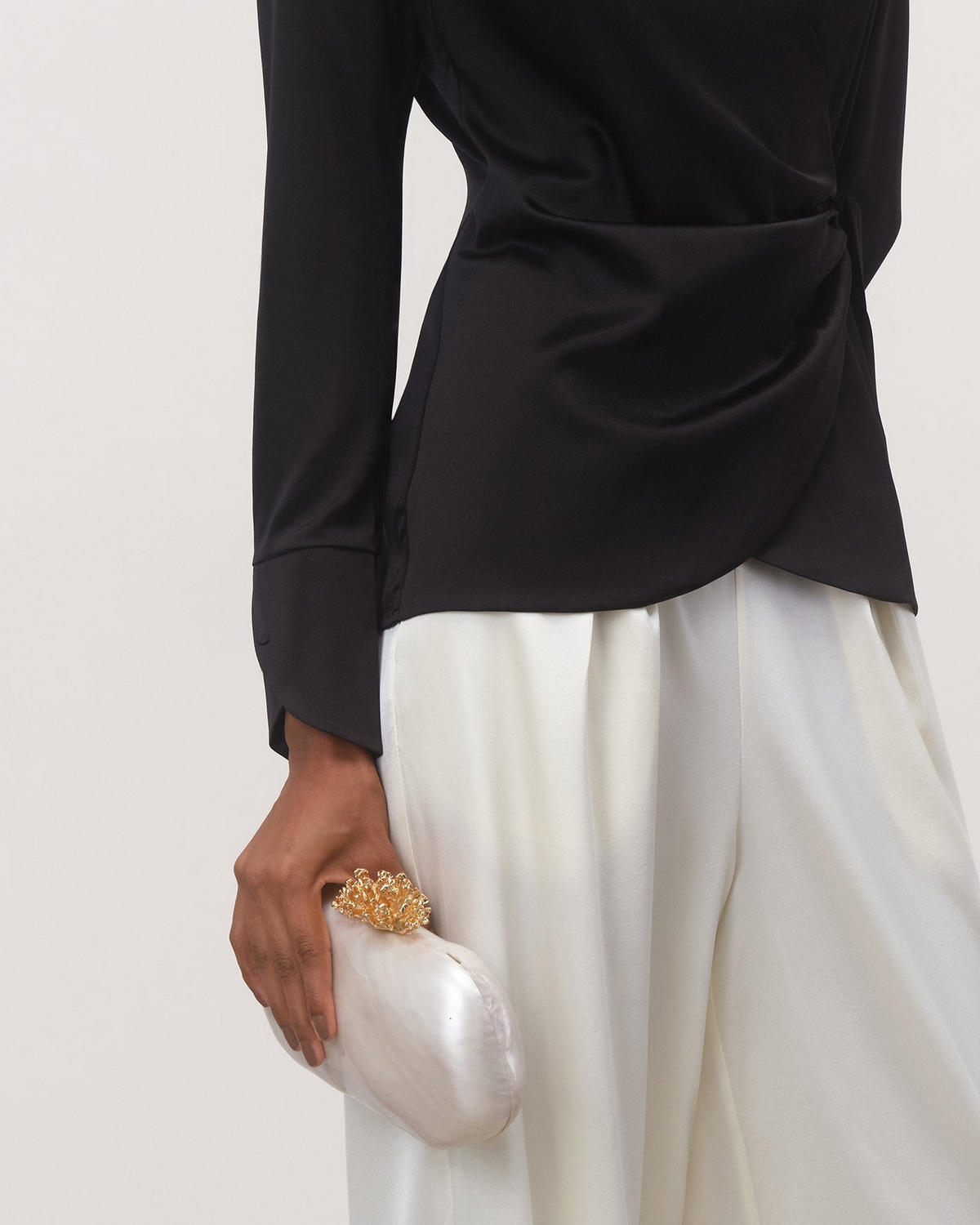 The Camille Draped Silk Wrap Blouse in Black