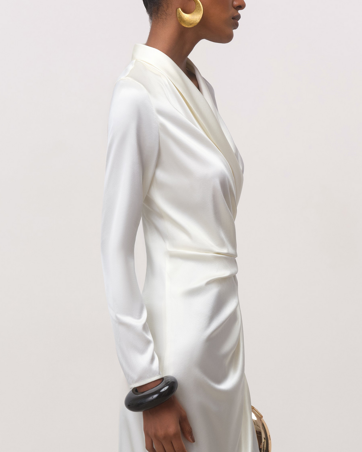 The Elsa Silk Wrap Midi Dress in Ivory