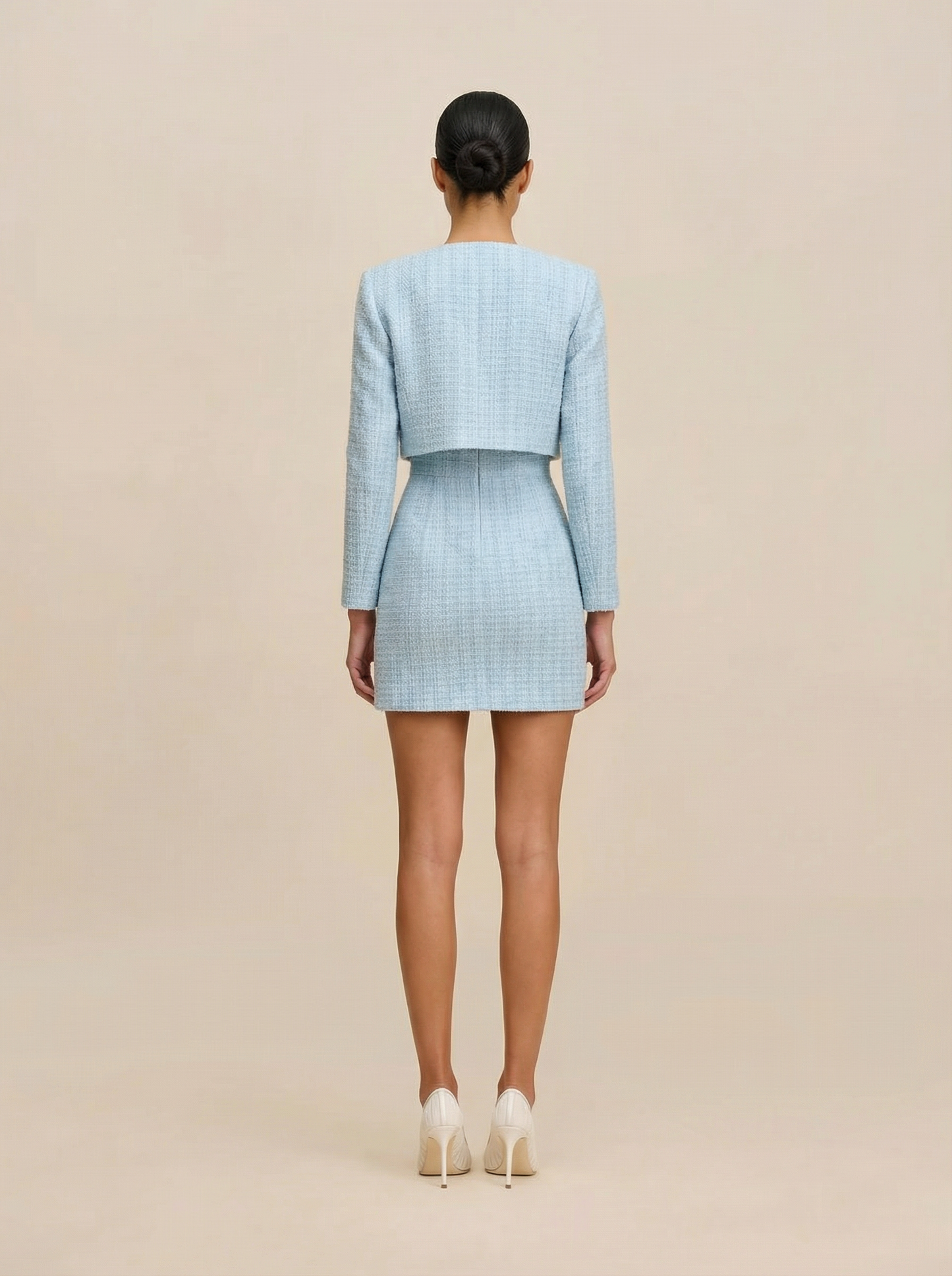 Graceful Tweed Cropped Jacket - Blue